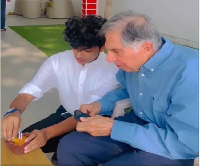watch video ratan tata celebrates 84th birthday with a cupcake song from young assistant