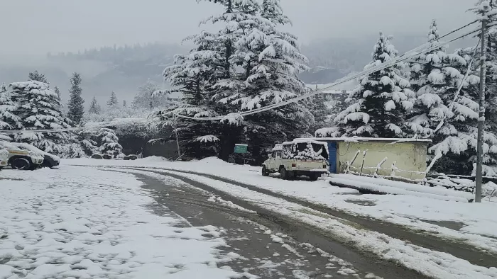 Himachal snowfall: मनाली के पर्यटन स्थल कोठी में हो रहा हिमपात।