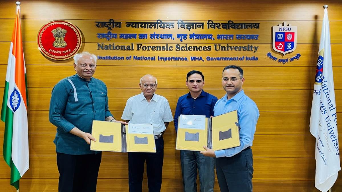 jammu kashmir fsl signs mou with gujarat nfsu research and educational activities will get a boost
