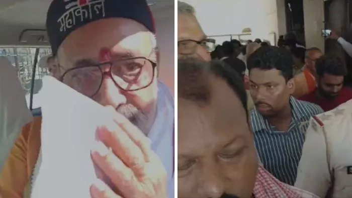बेगूसराय में हमले के बाद गिरिराज सिंह। फोटो- जागरण
