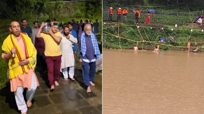 नड्डी डल लेक में सुबह चार बजे पूजा करते लोग व झील में स्नान के लिए प्रबंध। जागरण
