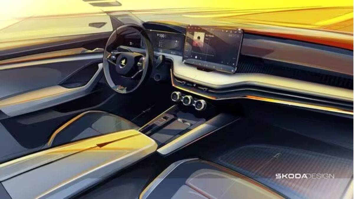 skoda reveals updated cabin of upcoming superb