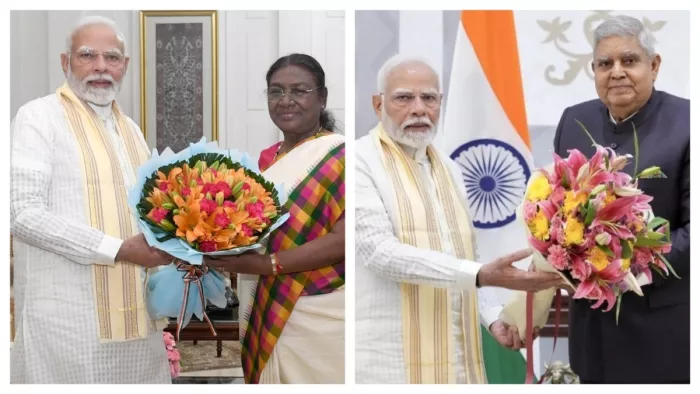 राष्ट्रपति मुर्मू और उपराष्ट्रपति धनखड़ से मिले पीएम मोदी