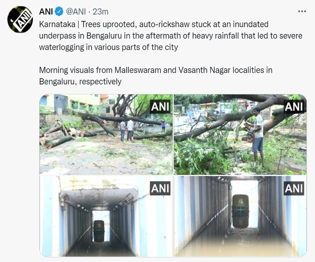 बेंगलुरु में भारी बारिश के कारण सड़कों पर गिरे पेड़