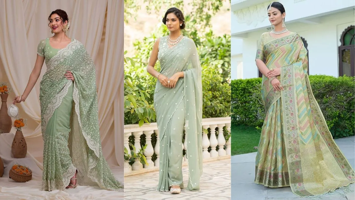 Kajri Teej 2025 पर पहनें ये लाइट Green Saree For Women