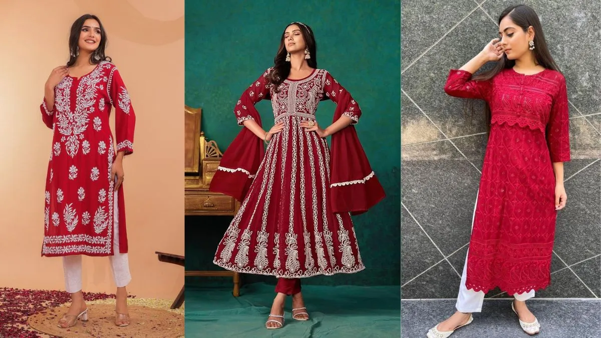 Raksha Bandhan 2025 के लिए लाल Chikankari Kurta सेट