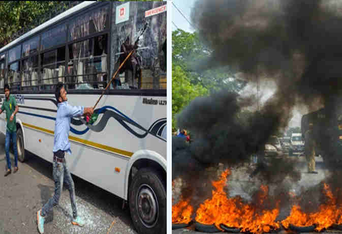 भारत बंद : कहीं आगजनी तो कहीं तोड़फोड़, इन तस्वीरों में देखें कैसे बिगड़े हालात