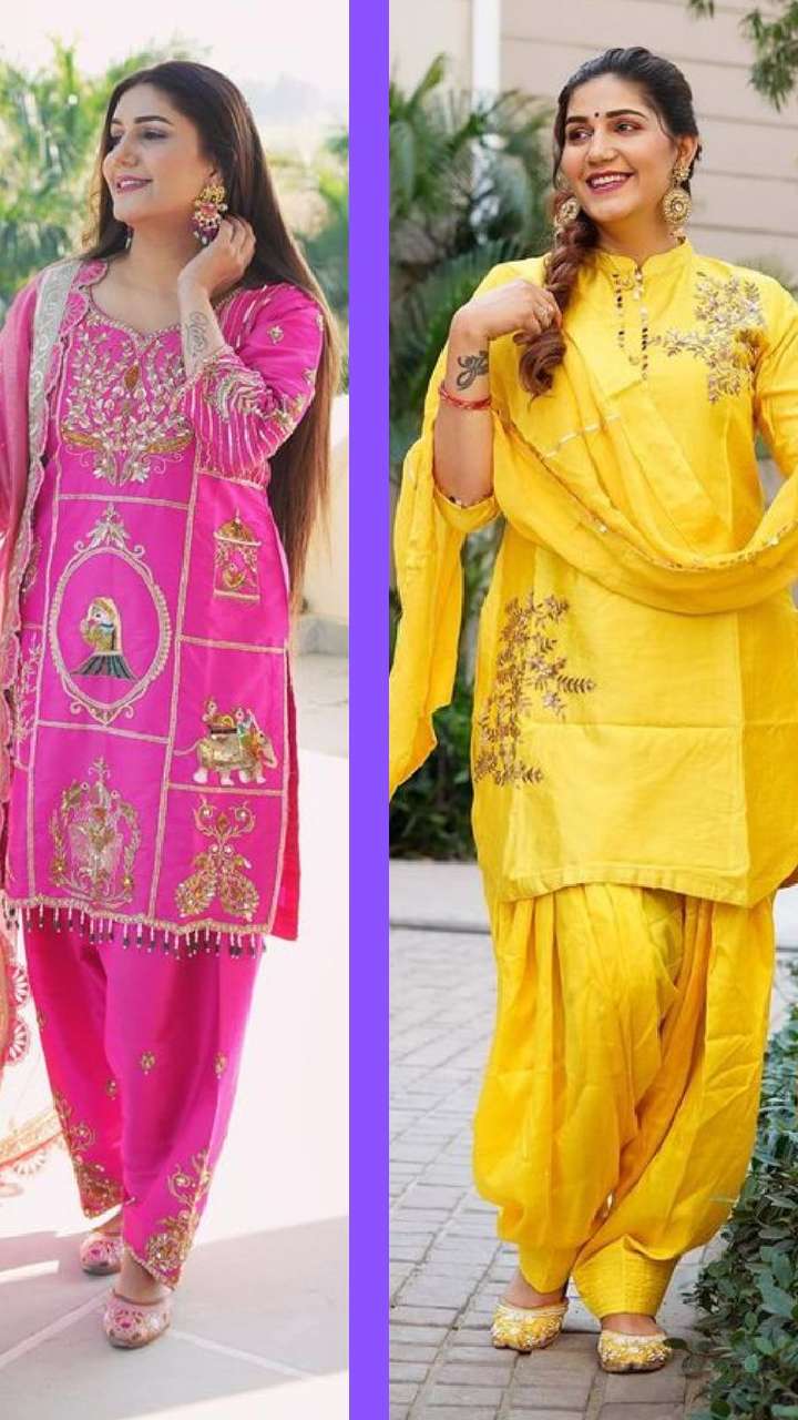 Sapna Choudhary Green Cotton Embroidered Churidar Salwar Kameez 169540 |  Embroidery suits design, Churidar, Embroidery suits